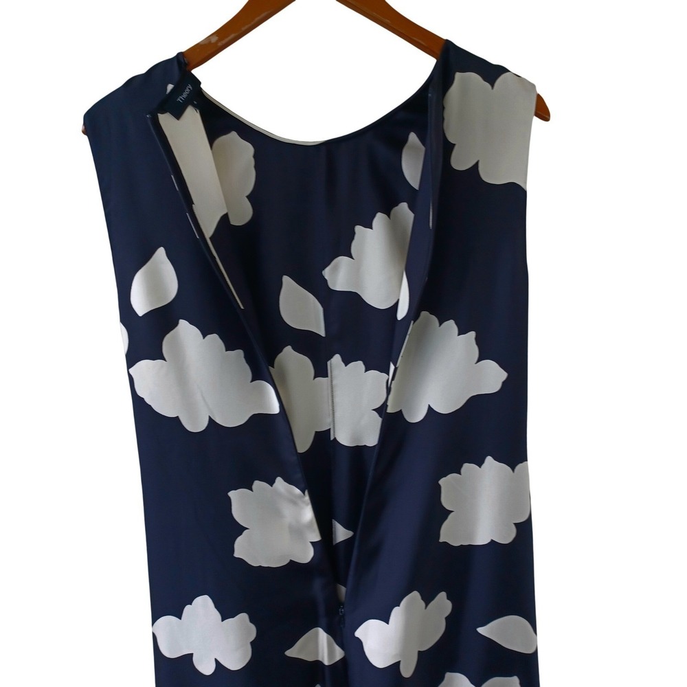 Theory Nophella NS Petal Silk Large‎ Floral Midi Dress Black Cream Size 4 - Picture 9 of 11